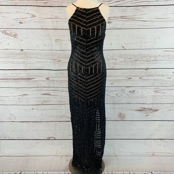 Teeze Me black sequin gown lace up back
